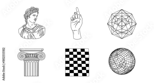 Classical and geometric elements in linear art style