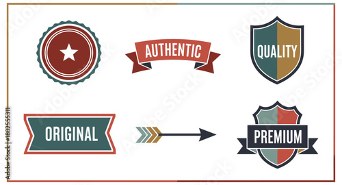 Retro badge collection with authentic original quality labels and vintage colors