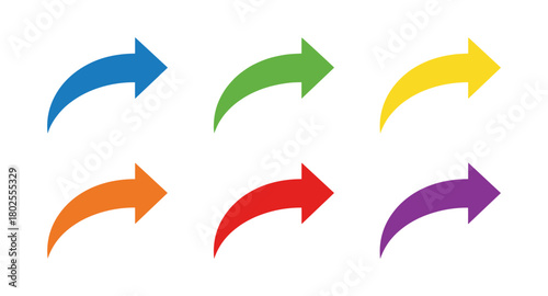 Colorful curved arrows set for directional design and navigation