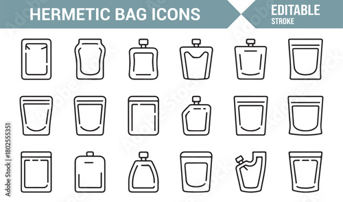 Editable Stroke Vector Set of Zipper Bags and Food Storage Containers