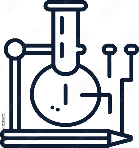 A set of stylized chemistry lab illustrations featuring flasks, test tubes, and experimental setups with colorful liquids and vapor