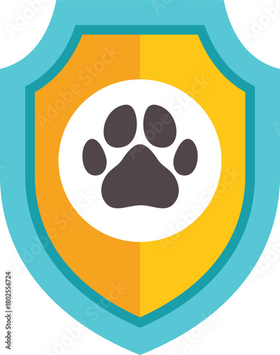 Colorful icon of a shield protecting a paw print, depicting pet insurance and animal care