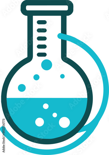 A set of stylized chemistry lab illustrations featuring flasks, test tubes, and experimental setups with colorful liquids and vapor