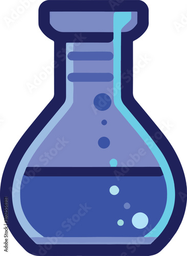 A set of stylized chemistry lab illustrations featuring flasks, test tubes, and experimental setups with colorful liquids and vapor