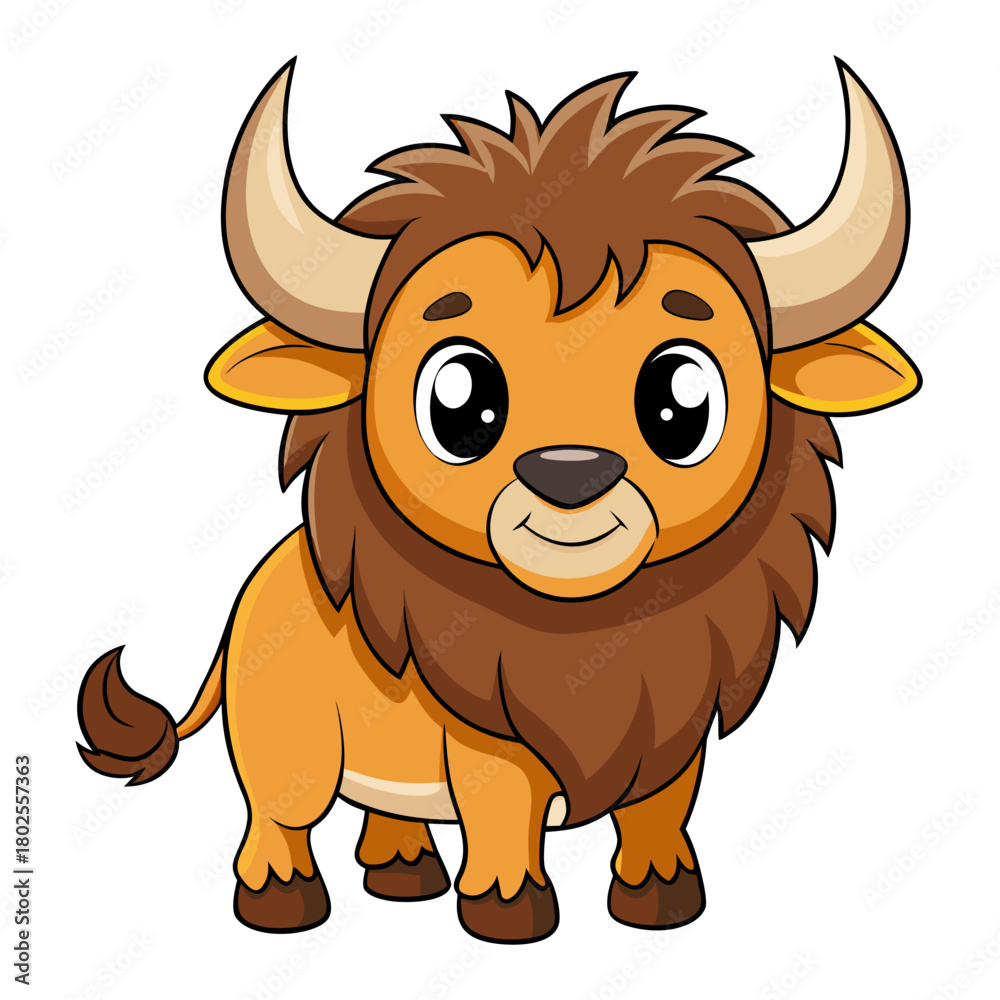Obraz premium Cute American Bison Coloring Page – Cartoon Prairie Animal Line Art Illustration
