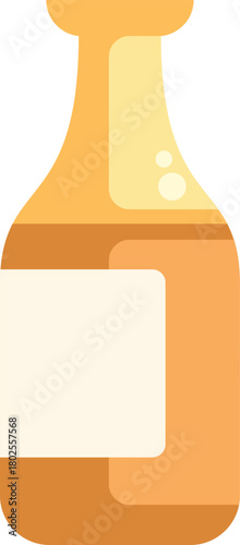 Simple flat design illustration of a glass bottle containing a carbonated drink with a blank label, perfect for concepts related to beverages