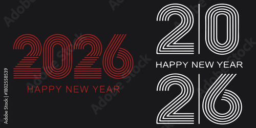 2026 Happy New Year Icons, Collection Of Red And White Text Symbols For Celebration Design Project Management And Holiday Applications

