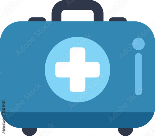 Blue first aid kit closed with handle, showing the medical cross symbol