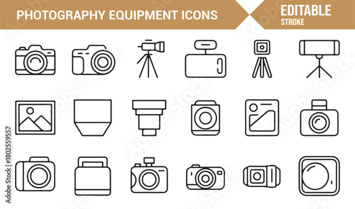 Minimalist Camera and Studio Gear Line Icons for Designers and Content Creators