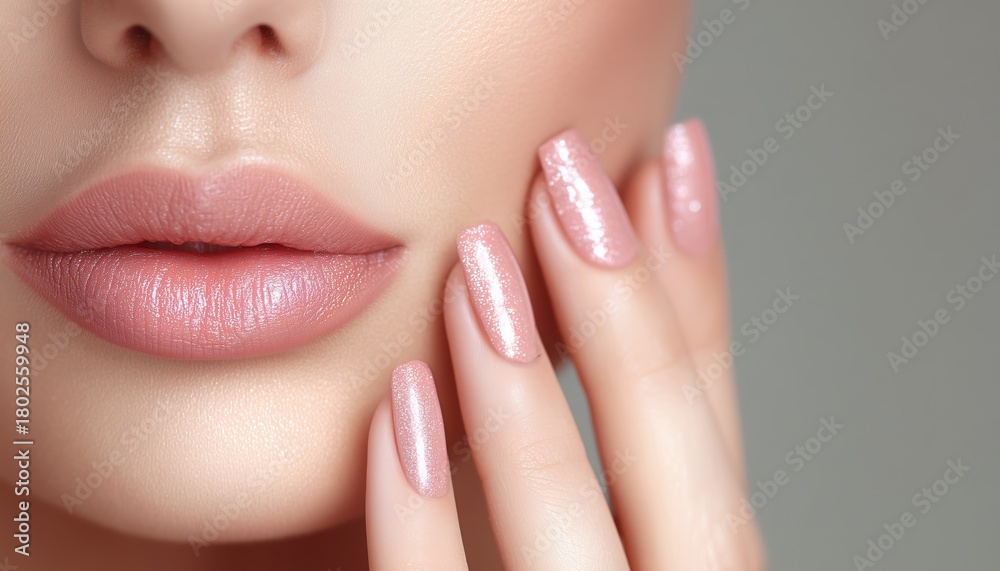 Obraz premium Stunning Nail Art And Flawless Makeup For A Fashionable Beauty. Featuring Beautiful Woman With Luxurious Nails And Makeup.