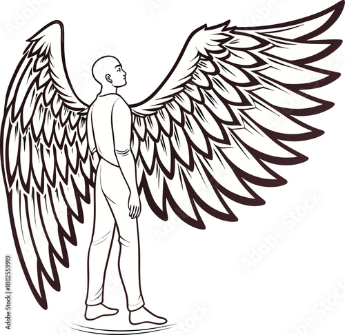 Man Silhouette with Wings Seeks Inner Freedom and Spiritual Transformation