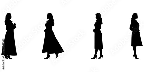 Female silhouettes in stylish coats side view vector collection for boutique branding fashion editorials and apparel marketing