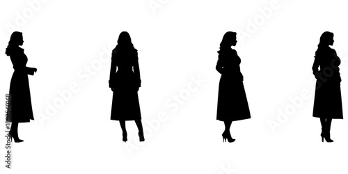 Elegant women in coats side profile vector set for luxury fashion branding high-end retail marketing and winter collections
