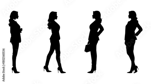 Business women silhouettes suits side view vector for career coaching branding office wear marketing and professional services