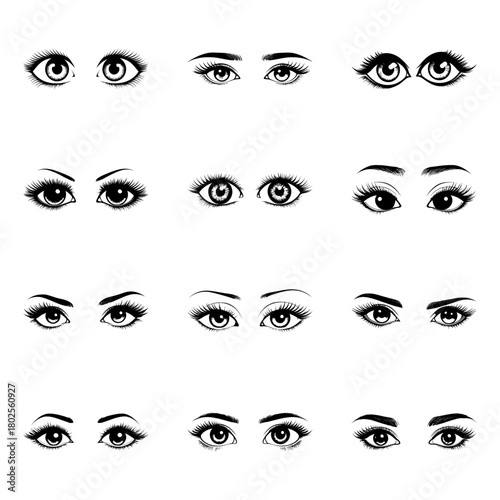 Mysterious narrow eyes vector set intense gaze illustrations for thriller movie posters fashion campaigns and intrigue-based branding