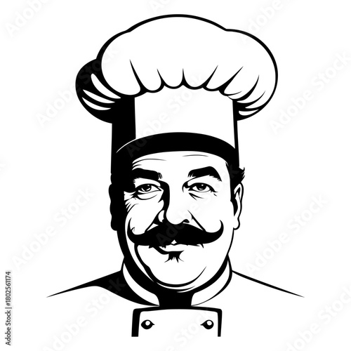 Chef face silhouette front view minimal vector for cooking class branding culinary workshop marketing and educational materials