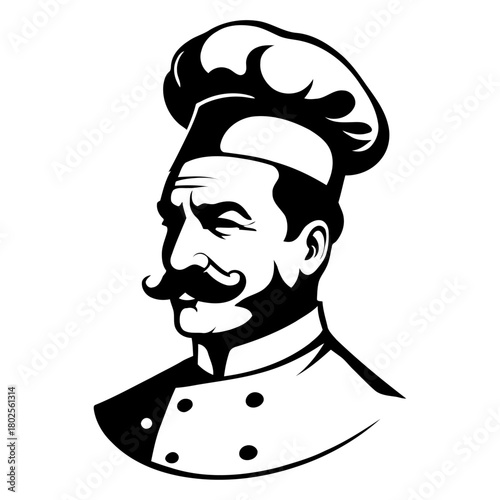 Chef bust silhouette side view vector minimal design for cookbook illustrations recipe blogs and culinary education materials