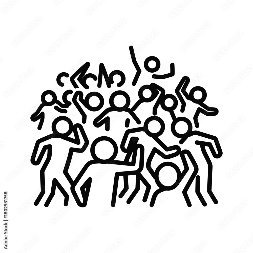 Obraz premium Large crowd of abstract stick figures representing people, community, social gathering, protest, or celebration icon