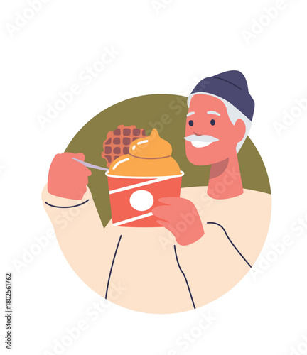 Senior man eating sweet dessert