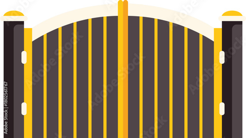 Big closed gate with golden details is protecting a property