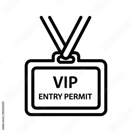 Vip entry permit badge icon for exclusive access, special events, corporate identity, and security authorization symbol