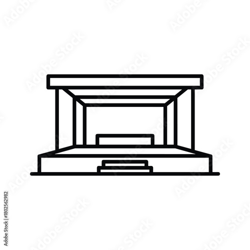 Minimalist outline icon of a presentation stage with steps and canopy, representing performance or exhibition space