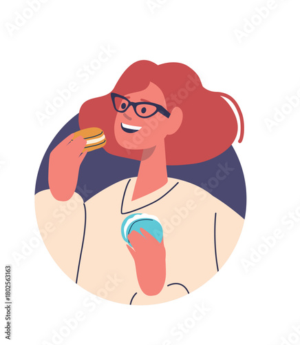 Young woman eating macaroon avatar