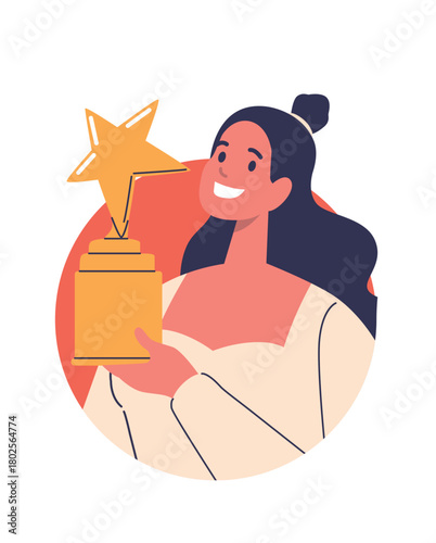 Young woman holding star statuette