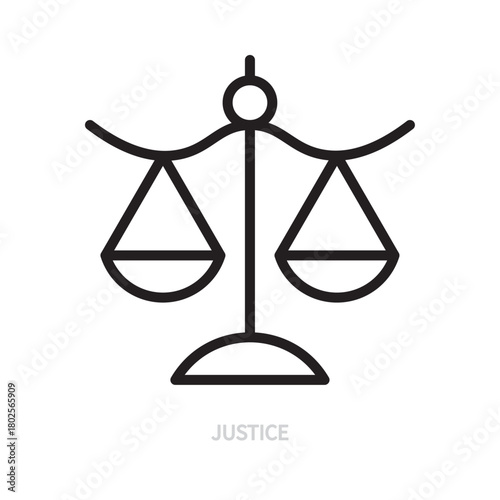 Scales of justice line icon. Scales, libra, weight, balance, measurement concept. Black sign, symbol. Vector illustration. Editable stroke. Isolated on a white background.