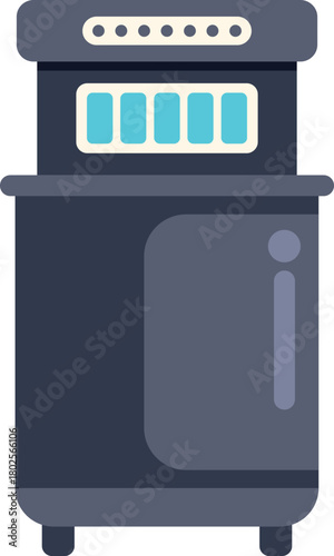 Professional kitchen appliance standing on six legs with temperature control panel and timer for deep frying various products