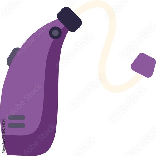 Purple modern hearing aid device improving hearing quality for people with hearing loss
