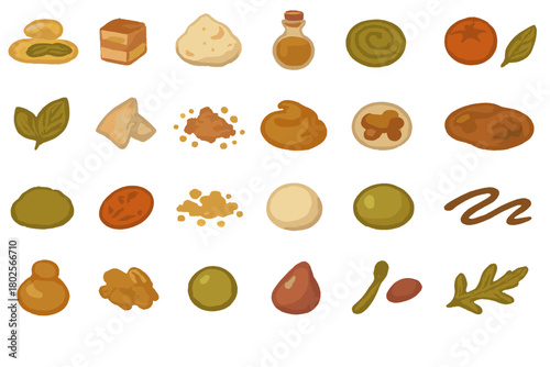 Hand-painted icons of vegan ingredients and plant-based foods