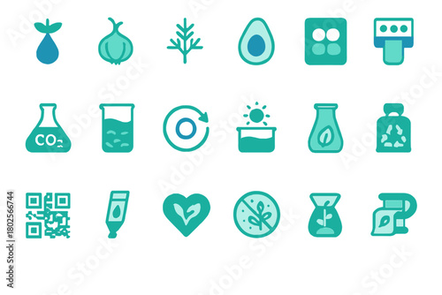 Set of teal organic farming and sustainability icons
