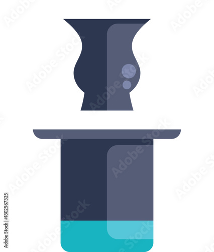 Magician's top hat is making a vase disappear in a magic show performance