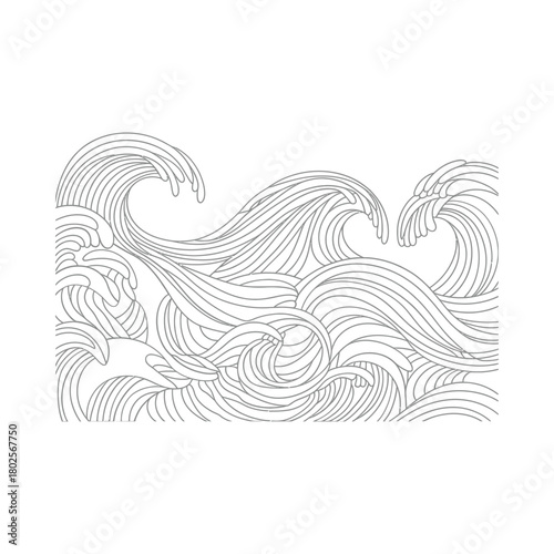 Abstract black and white stylized ocean waves illustration