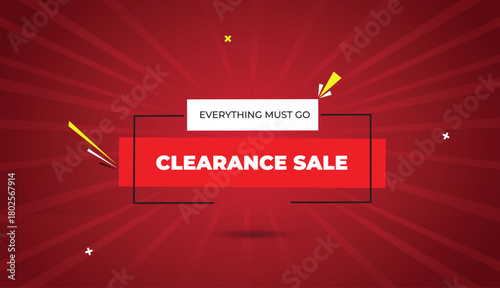 clearance sale everything must go web banner vector art template design badge icon label white red shapes black bold text dark red light sun shine abstract business background go sale clearance