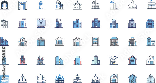 Flat Building Icon Pack – Contemporary Vector Design, Editable Stroke