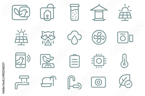 Set of eco technology and smart home icons in soft teal