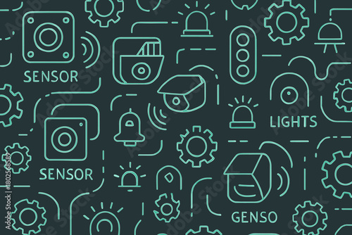 Smart home seamless pattern with sensors and devices