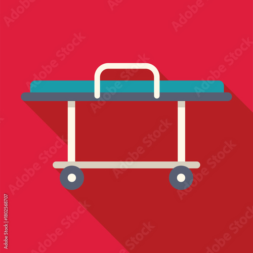 Hospital gurney bed on wheels waiting for patient transport in a red background