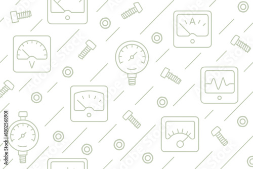 Seamless pattern of gauges, meters, and bolts in neon style