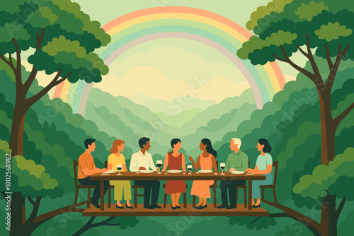 Rainbow supper in the treetops