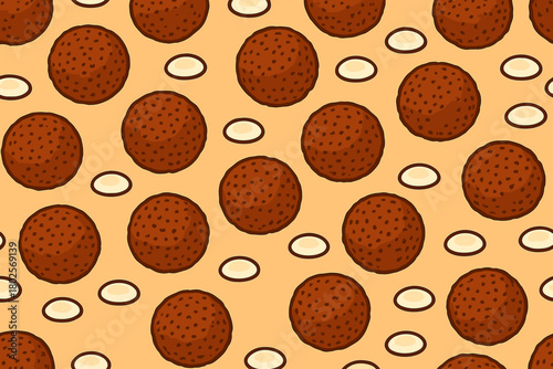 Seamless cartoon pattern of falafel balls with tahini dips