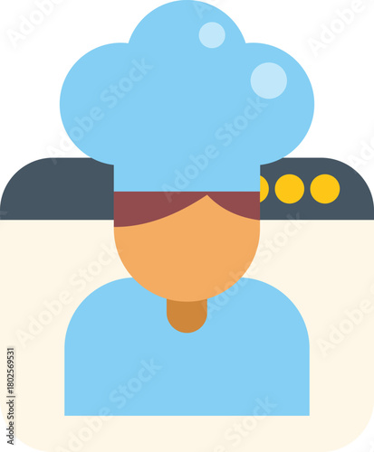 Cartoon chef character appearing in a website browser window, concept for online cooking courses