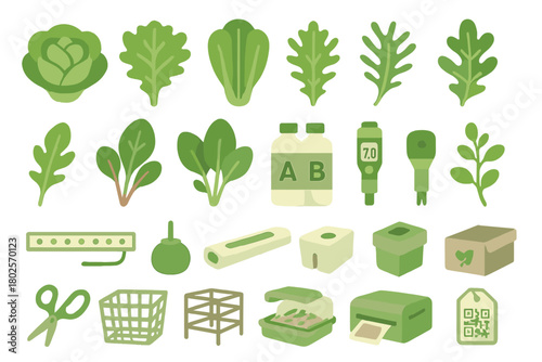 Hydroponic greens and smart agriculture equipment icon pack