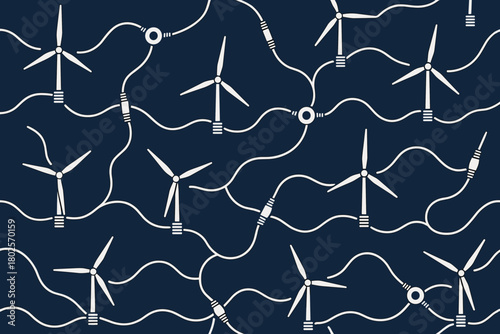 Seamless pattern of wind turbines connected by electric cables