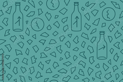 Seamless pattern with bottles, arrows, and broken glass shards
