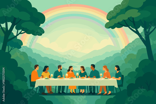 A meal shared under rainbows