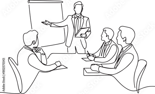 Single Line Art of a Corporate Team in Conference