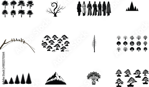 Diverse collection of black and white graphic elements